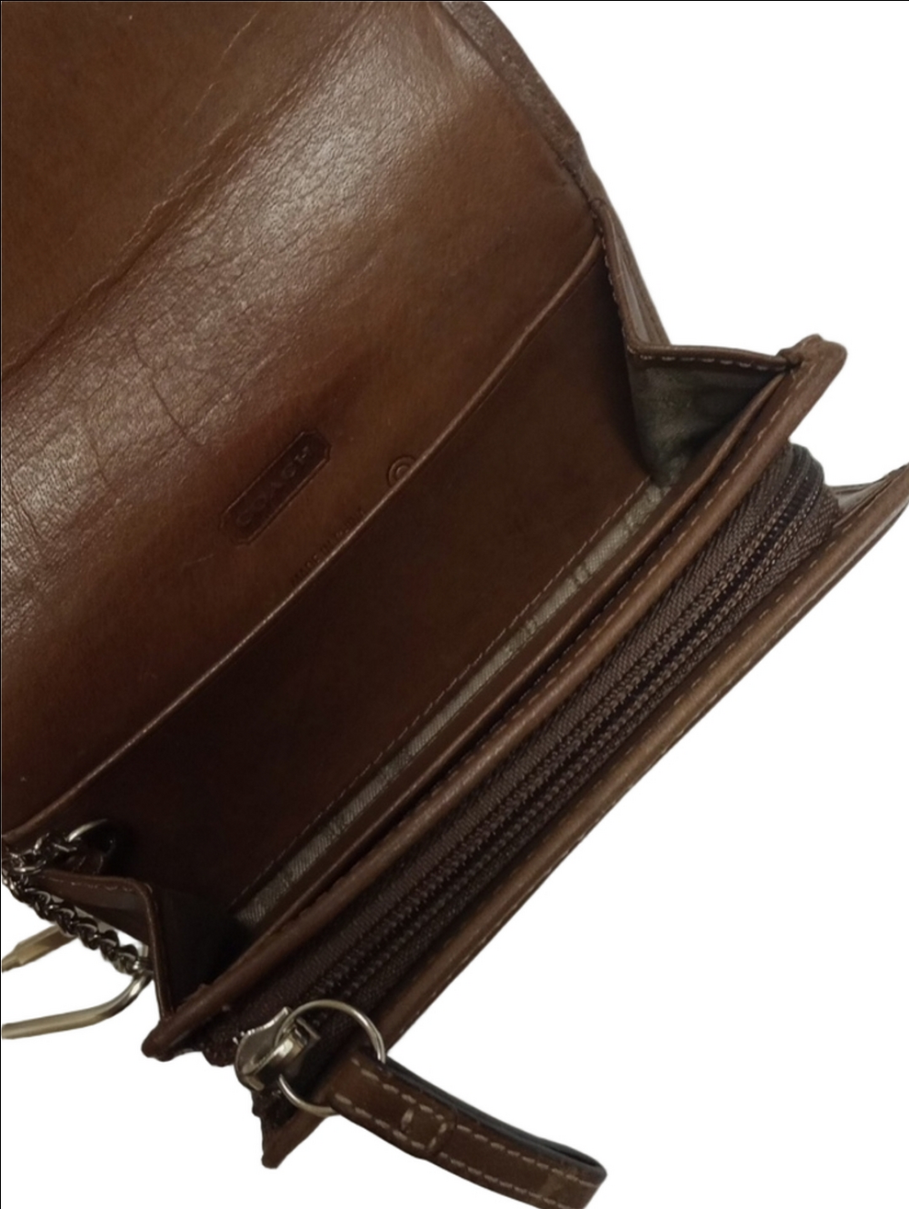 COACH VINTAGE 90'S BROWN LEATHER WALLET WITH KEY RING - Picture 8 of 11